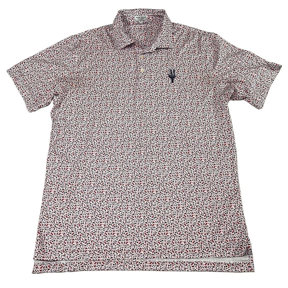 Peter Millar Polo Shirt Size L Red Blue America Print Skeleton Saguaro Logo Golf